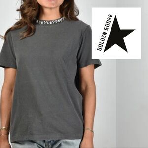 Women’s Golden Goose - Vintage Grey Short Sleeve Tee w/Crystals - Size Small